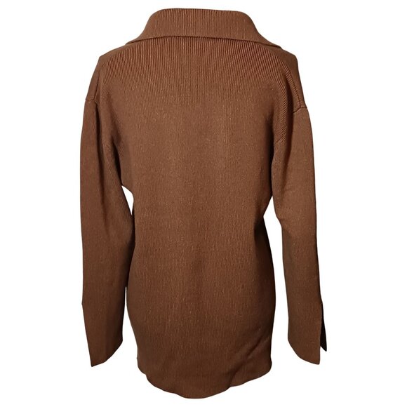 Zara Collard V-Neck‎ Sweater with Split Sleeves Tan Brown Size S Longer length - Picture 4 of 9